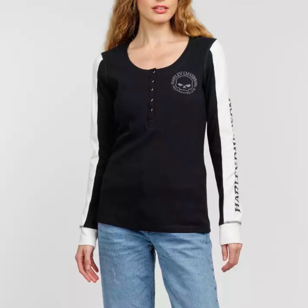 NWT Harley-Davidson Women's HD Williams G Skull Snap Front Henley - Picture 3 of 9